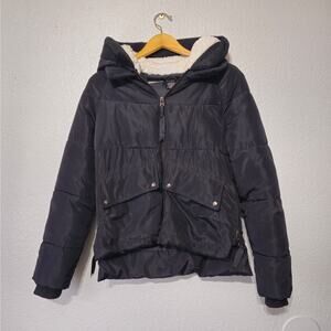 Anna Cai Puffer Coat Sherpa Lined Hood Full Zip Coat Beige Size Medium